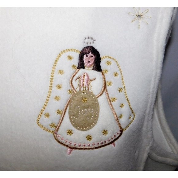 Northern Reflections Off White Christmas Angels Womens L Full Zip Fleece Vest - Picture 6 of 12